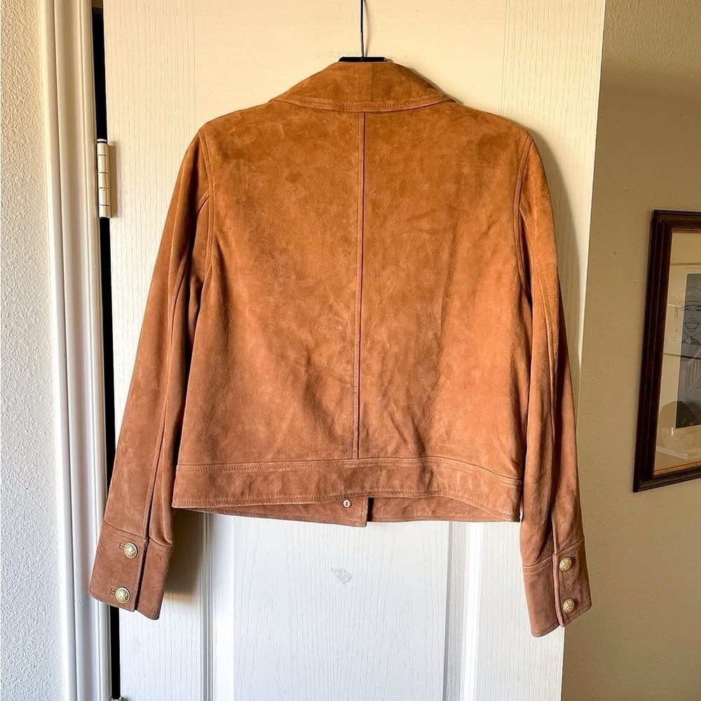 Sézane Terry Jacket Gold Buttoned Camel Suede Goat Leather FR 34 NWT - Picture 9 of 13